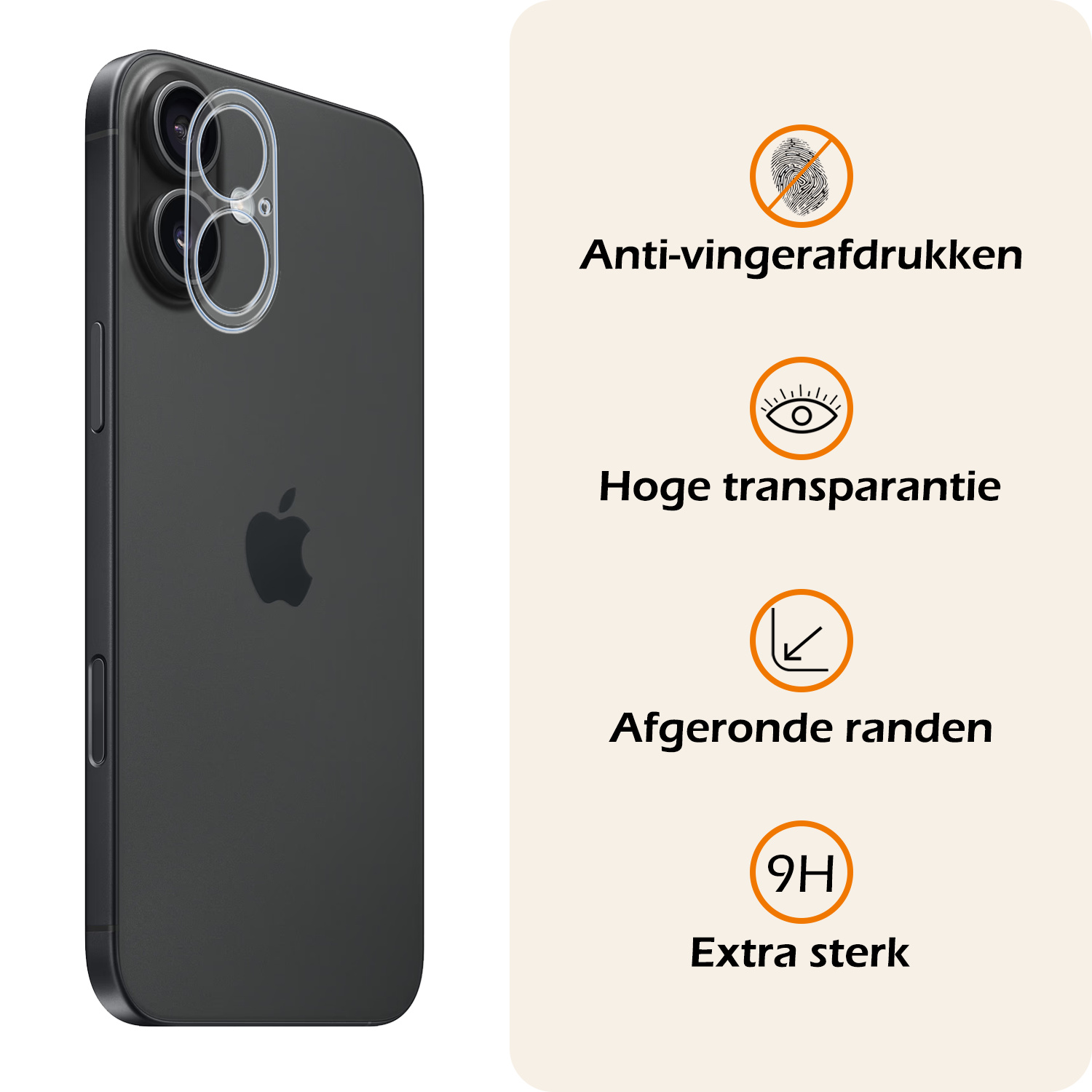 Nomfy Screenprotector - Geschikt voor iPhone 16 Plus Camera Screen Protector Beschermglas - Screenprotector Geschikt voor iPhone 16 Plus Camera Screenprotector Tempered Glass