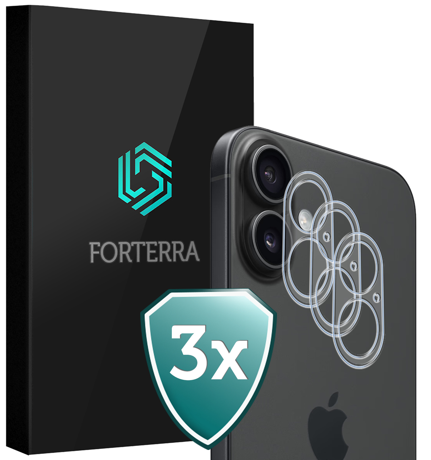 Forterra Camera Bescherming Geschikt voor iPhone 16 Camera Protector Glas - Lens Protector Geschikt voor iPhone 16 Screenprotector Camera Protector Gehard Glas - 3 PACK