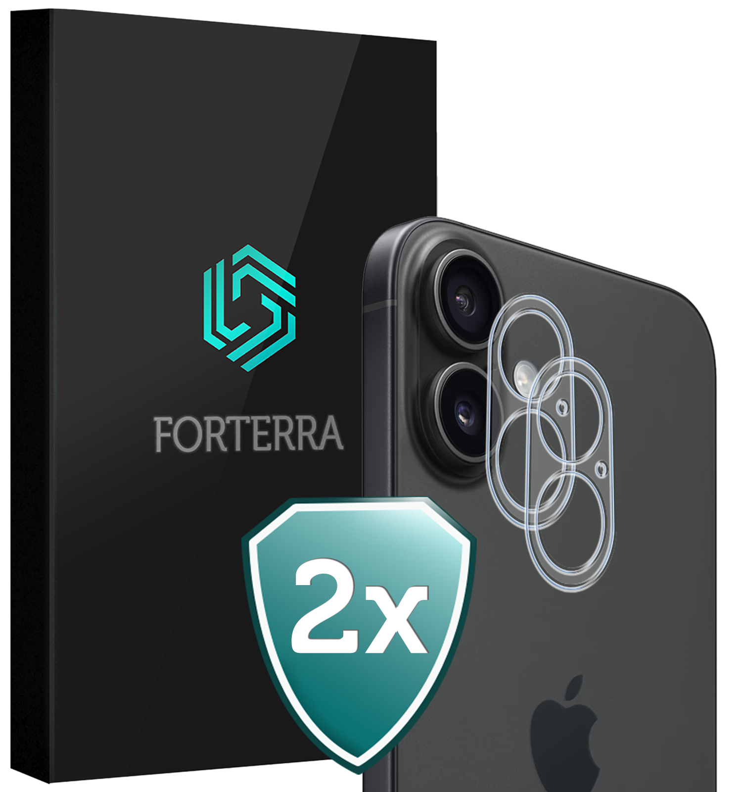 Forterra Camera Bescherming Geschikt voor iPhone 16 Plus Camera Protector Glas - Lens Protector Geschikt voor iPhone 16 Plus Screenprotector Camera Protector Gehard Glas - 2 PACK