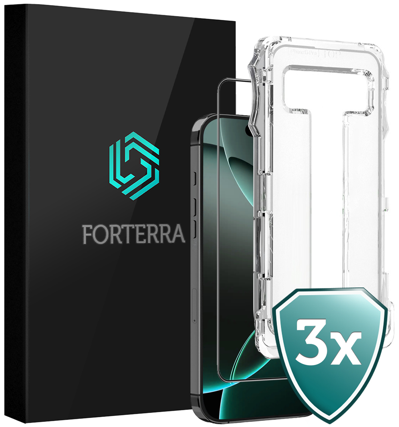 Forterra Screenprotector Geschikt voor iPhone 16 Pro Screenprotector Met Installatie Kit Flexibel Hybrid Full Cover - Screen Protector Geschikt voor iPhone 16 Pro Screenprotector Met Montage Frame Buigbaar Glas - 3 PACK