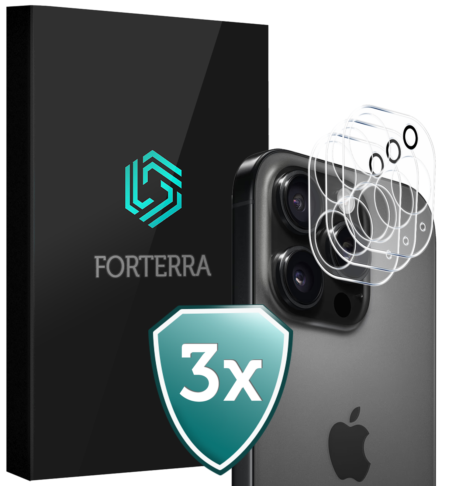 Forterra Camera Bescherming Geschikt voor iPhone 16 Pro Max Camera Protector Glas - Lens Protector Geschikt voor iPhone 16 Pro Max Screenprotector Camera Protector Gehard Glas - 3 PACK