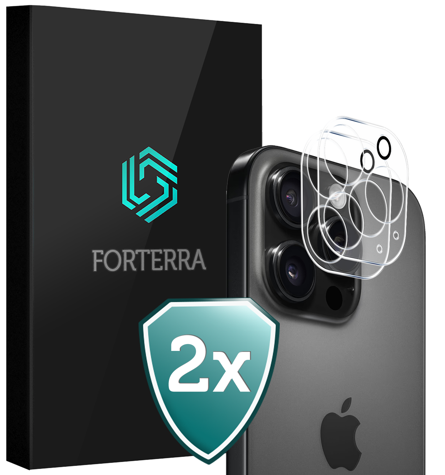 Forterra Camera Bescherming Geschikt voor iPhone 16 Pro Camera Protector Glas - Lens Protector Geschikt voor iPhone 16 Pro Screenprotector Camera Protector Gehard Glas - 2 PACK