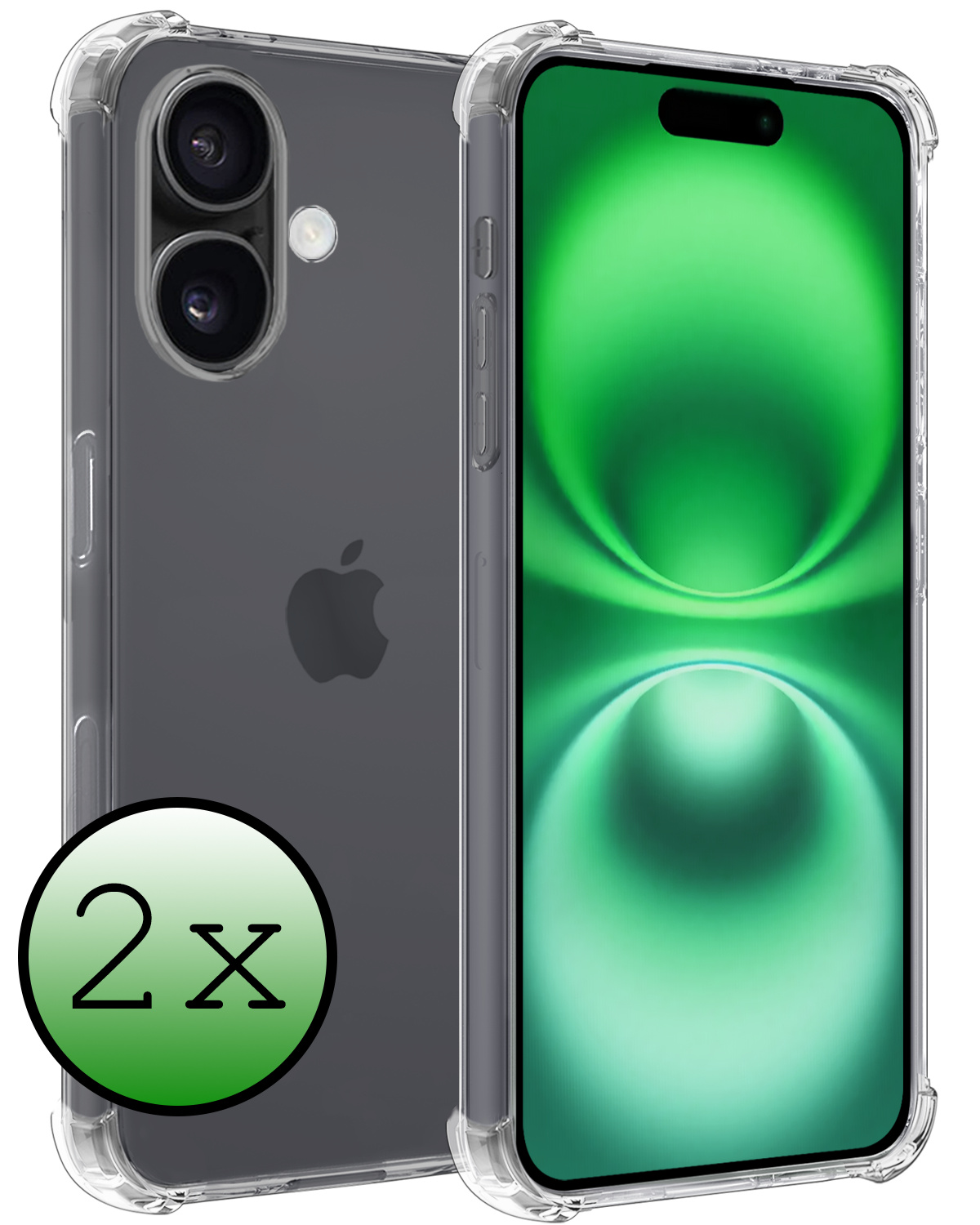 BASEY. Hoes Geschikt voor iPhone 16 Hoesje Shock Proof Case Hoes Siliconen - Hoesje Geschikt voor iPhone 16 Hoes Cover Shockproof - Transparant - 2 Stuks