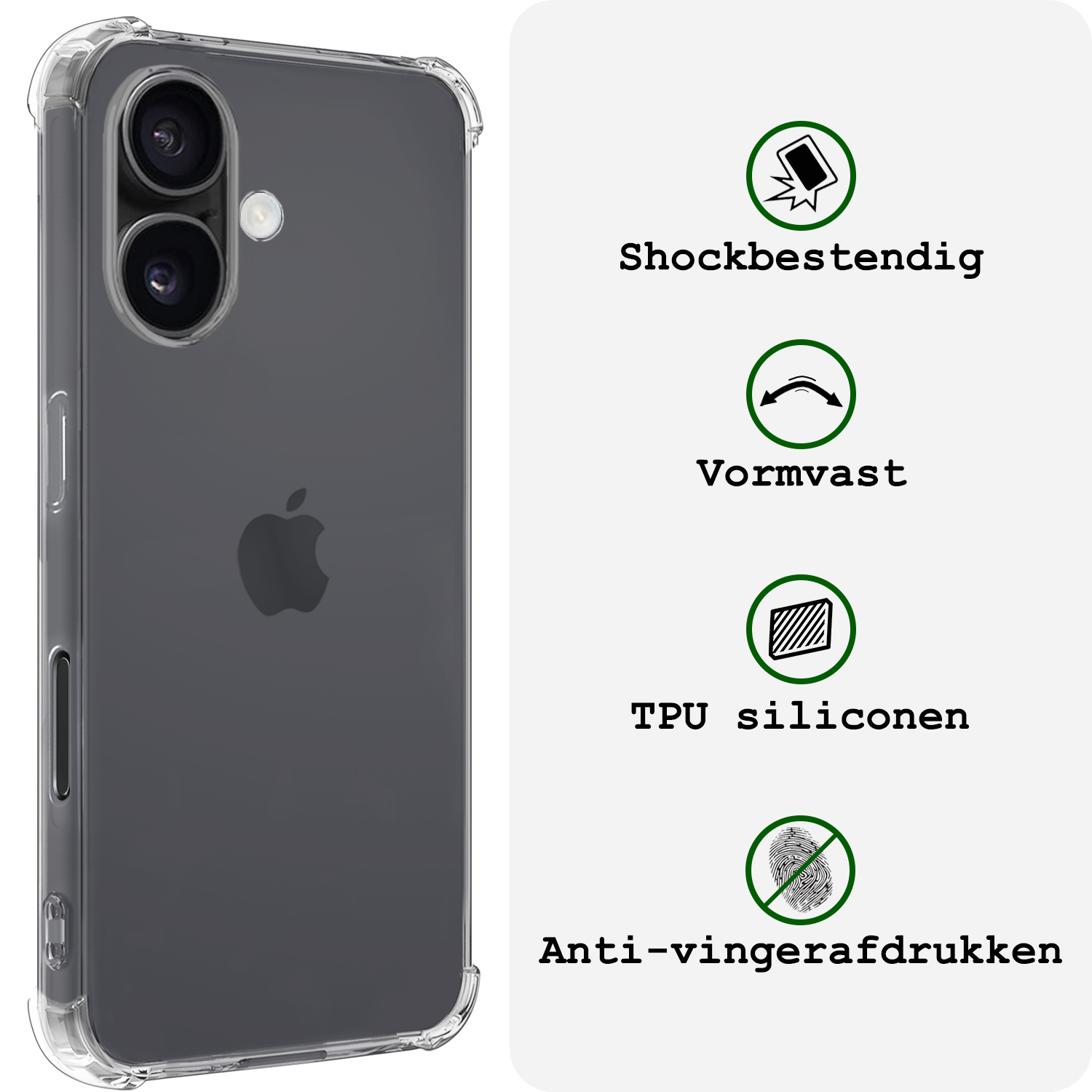 BASEY. Hoes Geschikt voor iPhone 16 Plus Hoesje Shock Proof Case Hoes Siliconen - Hoesje Geschikt voor iPhone 16 Plus Hoes Cover Shockproof - Transparant - 2 Stuks