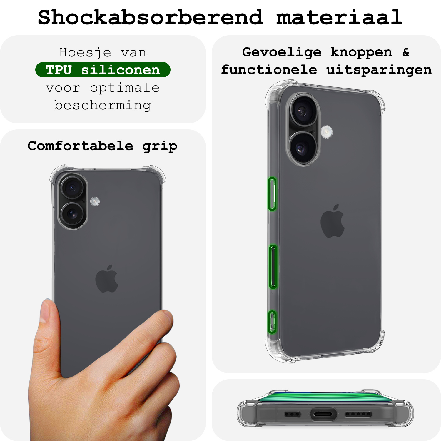 BASEY. Hoes Geschikt voor iPhone 16 Plus Hoesje Shock Proof Case Hoes Siliconen - Hoesje Geschikt voor iPhone 16 Plus Hoes Cover Shockproof - Transparant - 2 Stuks