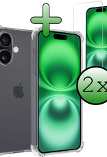 BASEY. Hoes Geschikt voor iPhone 16 Plus Hoesje Shock Proof Case Hoes Siliconen Met 2x Screenprotector - Hoesje Geschikt voor iPhone 16 Plus Hoes Cover Shockproof - Transparant