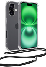 BASEY. Hoes Geschikt voor iPhone 16 Hoesje Shock Proof Case Met Koord Shock Hoes Met Koord - Hoesje Geschikt voor iPhone 16 Hoes Cover Met Koord - Transparant