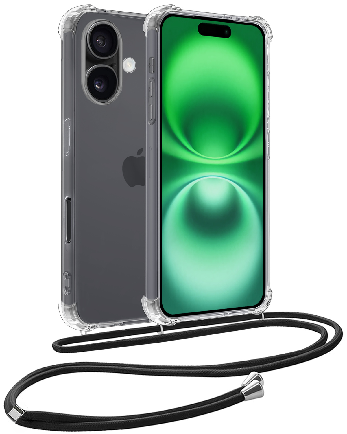 BASEY. Hoes Geschikt voor iPhone 16 Hoesje Shock Proof Case Met Koord Shock Hoes Met Koord - Hoesje Geschikt voor iPhone 16 Hoes Cover Met Koord - Transparant