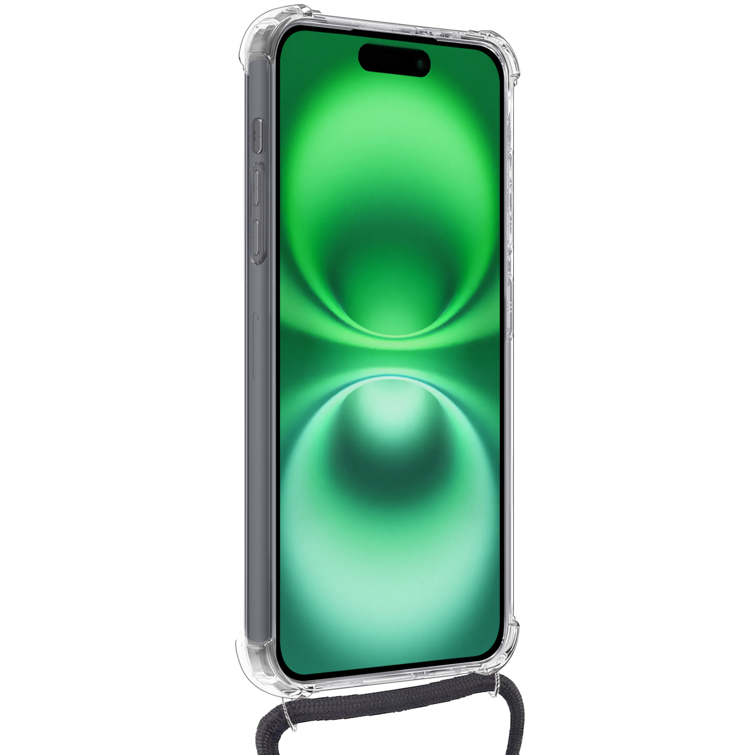 BASEY. Hoes Geschikt voor iPhone 16 Hoesje Shock Proof Case Met Koord Shock Hoes Met Koord - Hoesje Geschikt voor iPhone 16 Hoes Cover Met Koord - Transparant