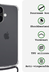 BASEY. Hoes Geschikt voor iPhone 16 Plus Hoesje Shock Proof Case Met Koord Shock Hoes Met Koord - Hoesje Geschikt voor iPhone 16 Plus Hoes Cover Met Koord - Transparant