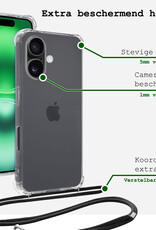 BASEY. Hoes Geschikt voor iPhone 16 Plus Hoesje Shock Proof Case Met Koord Shock Hoes Met Koord - Hoesje Geschikt voor iPhone 16 Plus Hoes Cover Met Koord - Transparant