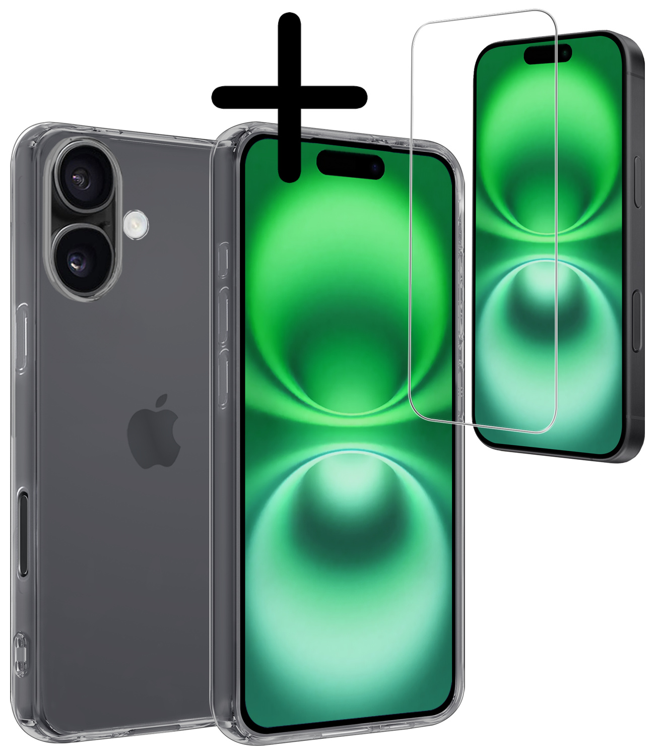 BASEY. Hoes Geschikt voor iPhone 16 Hoesje Siliconen Back Cover Case Met Screenprotector - Hoesje Geschikt voor iPhone 16 Hoes Cover Hoesje - Transparant