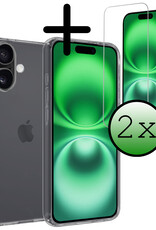 BASEY. Hoes Geschikt voor iPhone 16 Hoesje Siliconen Back Cover Case Met 2x Screenprotector - Hoesje Geschikt voor iPhone 16 Hoes Cover Hoesje - Transparant