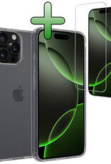 BASEY. Hoes Geschikt voor iPhone 16 Pro Hoesje Siliconen Back Cover Case Met Screenprotector - Hoesje Geschikt voor iPhone 16 Pro Hoes Cover Hoesje - Transparant