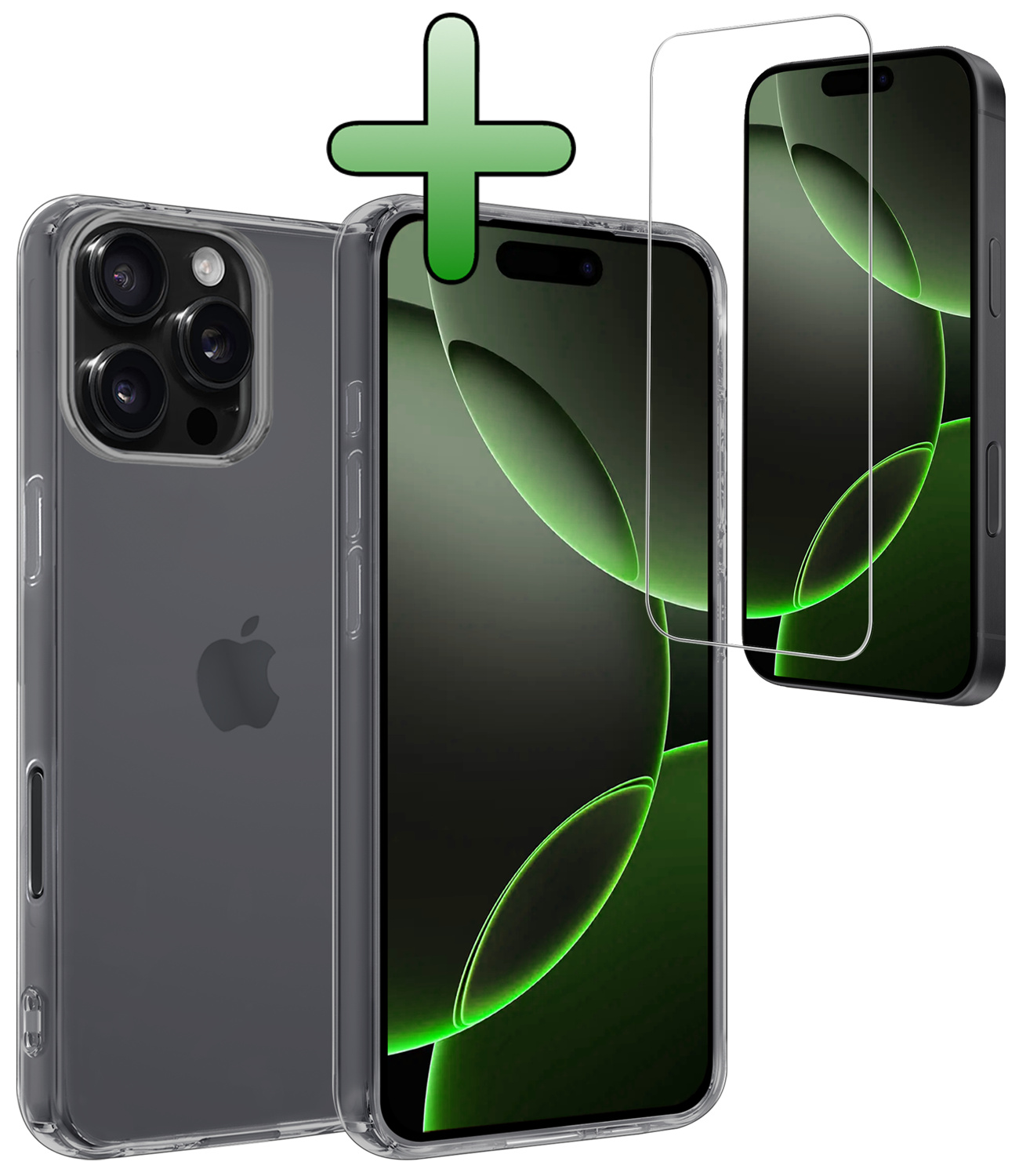 BASEY. Hoes Geschikt voor iPhone 16 Pro Hoesje Siliconen Back Cover Case Met Screenprotector - Hoesje Geschikt voor iPhone 16 Pro Hoes Cover Hoesje - Transparant