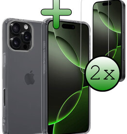 BASEY. BASEY. iPhone 16 Pro Max Hoesje Siliconen Met 2x Screenprotector Met Dichte Notch - Transparant
