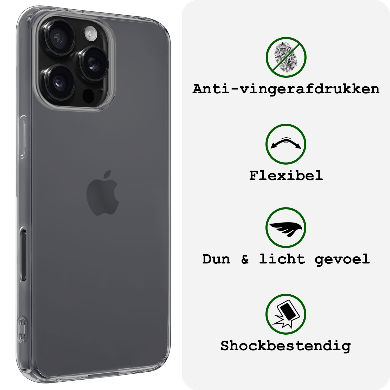 BASEY. Hoes Geschikt voor iPhone 16 Pro Max Hoesje Siliconen Back Cover Case Met 2x Screenprotector - Hoesje Geschikt voor iPhone 16 Pro Max Hoes Cover Hoesje - Transparant