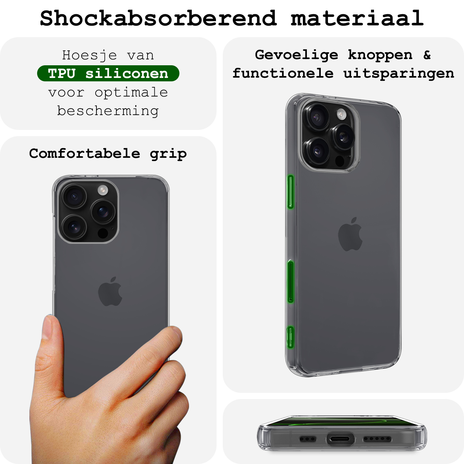 BASEY. Hoes Geschikt voor iPhone 16 Pro Max Hoesje Siliconen Back Cover Case Met 2x Screenprotector - Hoesje Geschikt voor iPhone 16 Pro Max Hoes Cover Hoesje - Transparant