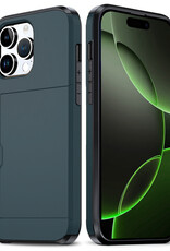 BASEY. Hoes Geschikt voor iPhone 16 Pro Hoesje Hard Case Met Pas Houder - Hoesje Geschikt voor iPhone 16 Pro Hoes Shockproof Hard Cover Met Kaarthouder - Donkerblauw