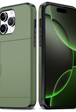 BASEY. Hoes Geschikt voor iPhone 16 Pro Hoesje Hard Case Met Pas Houder - Hoesje Geschikt voor iPhone 16 Pro Hoes Shockproof Hard Cover Met Kaarthouder - Donkergroen