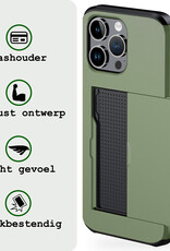 BASEY. Hoes Geschikt voor iPhone 16 Pro Hoesje Hard Case Met Pas Houder - Hoesje Geschikt voor iPhone 16 Pro Hoes Shockproof Hard Cover Met Kaarthouder - Donkergroen