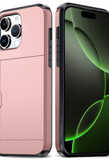 BASEY. Hoes Geschikt voor iPhone 16 Pro Hoesje Hard Case Met Pas Houder - Hoesje Geschikt voor iPhone 16 Pro Hoes Shockproof Hard Cover Met Kaarthouder - Rosé goud