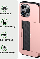 BASEY. Hoes Geschikt voor iPhone 16 Pro Hoesje Hard Case Met Pas Houder - Hoesje Geschikt voor iPhone 16 Pro Hoes Shockproof Hard Cover Met Kaarthouder - Rosé goud