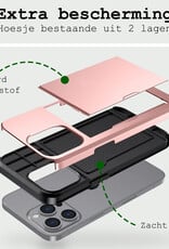 BASEY. Hoes Geschikt voor iPhone 16 Pro Hoesje Hard Case Met Pas Houder - Hoesje Geschikt voor iPhone 16 Pro Hoes Shockproof Hard Cover Met Kaarthouder - Rosé goud