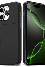 BASEY. Hoes Geschikt voor iPhone 16 Pro Hoesje Hard Case Met Pas Houder - Hoesje Geschikt voor iPhone 16 Pro Hoes Shockproof Hard Cover Met Kaarthouder - Zwart