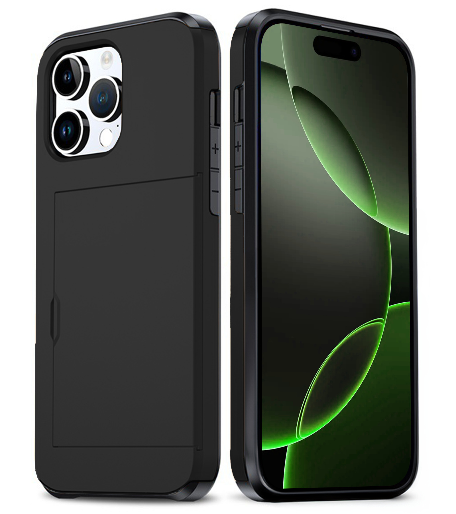 BASEY. Hoes Geschikt voor iPhone 16 Pro Hoesje Hard Case Met Pas Houder - Hoesje Geschikt voor iPhone 16 Pro Hoes Shockproof Hard Cover Met Kaarthouder - Zwart