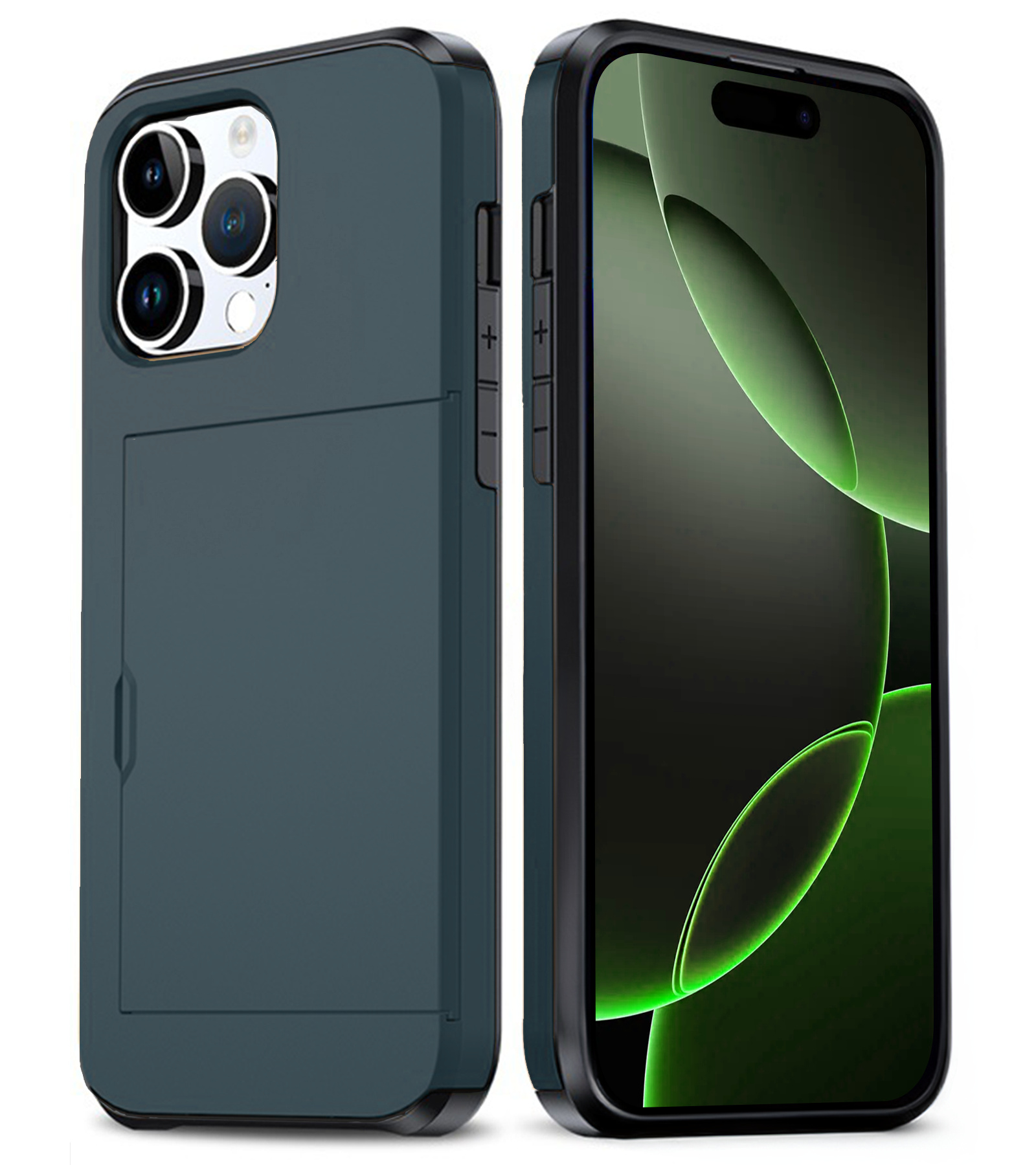 BASEY. Hoes Geschikt voor iPhone 16 Pro Max Hoesje Hard Case Met Pas Houder - Hoesje Geschikt voor iPhone 16 Pro Max Hoes Shockproof Hard Cover Met Kaarthouder - Donkerblauw