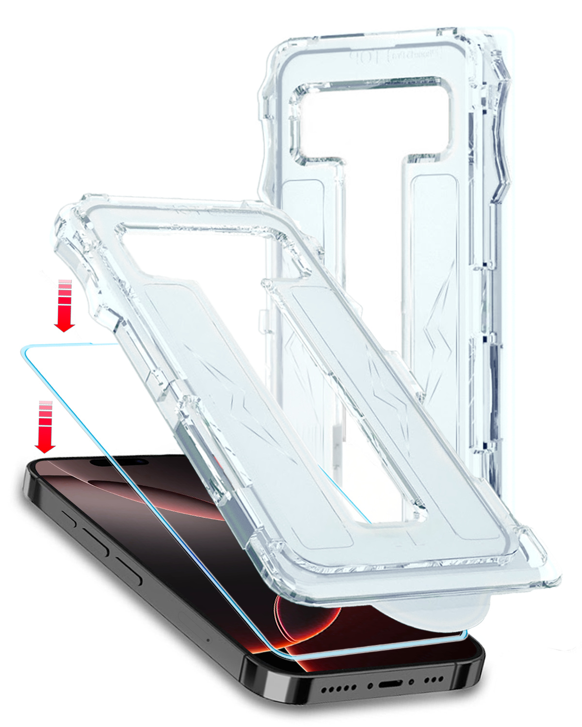 NoXx Screenprotector Geschikt voor iPhone 16 Pro Max Screenprotector Met Montage Frame Hybrid Flexibel Glass Full Cover