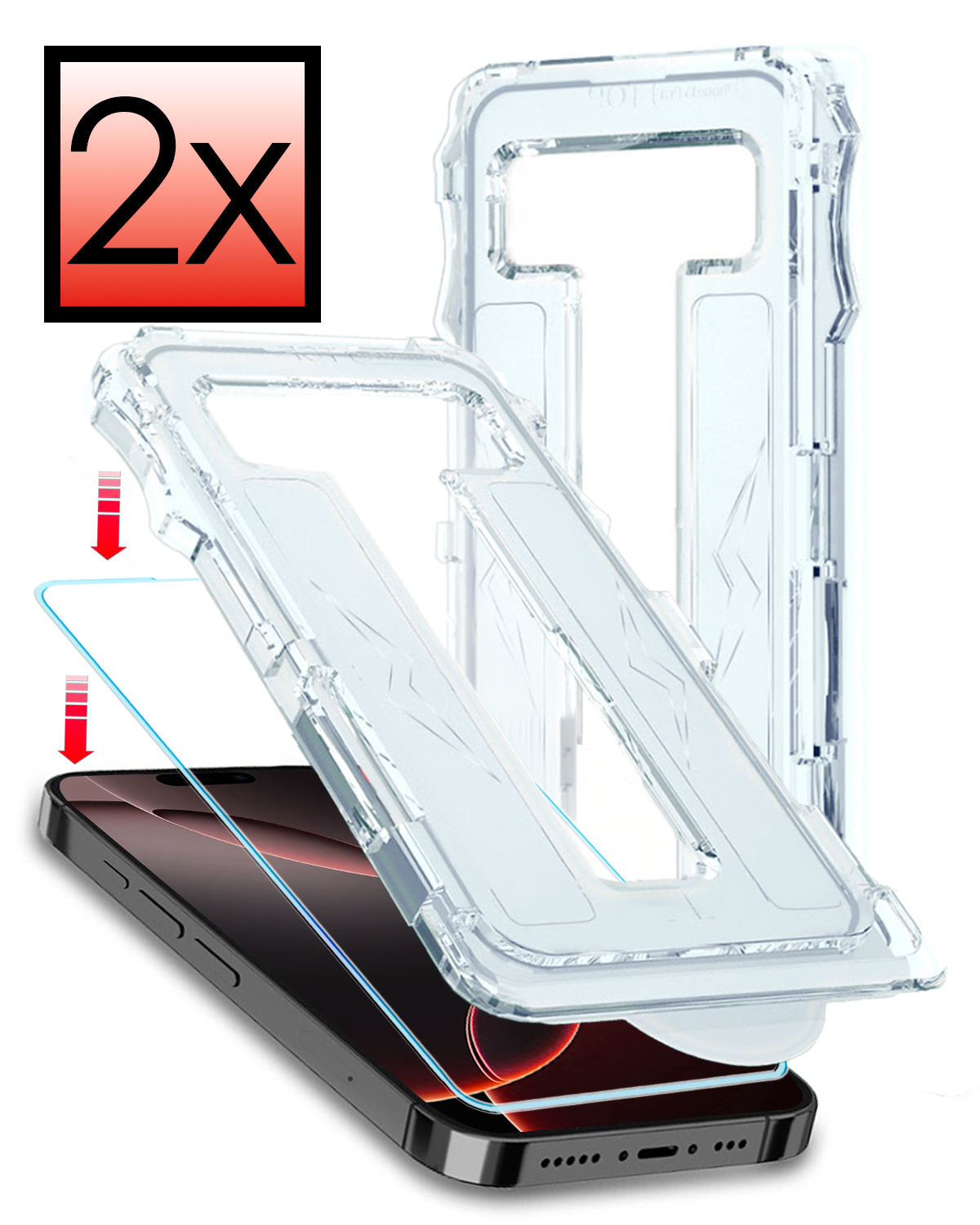 NoXx Screenprotector Geschikt voor iPhone 16 Pro Max Screenprotector Met Montage Frame Hybrid Flexibel Glass Full Cover - 2x