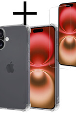 NoXx Hoes Geschikt voor iPhone 16 Hoesje Siliconen Cover Shock Proof Back Case Shockproof Hoes Met Screenprotector - Transparant