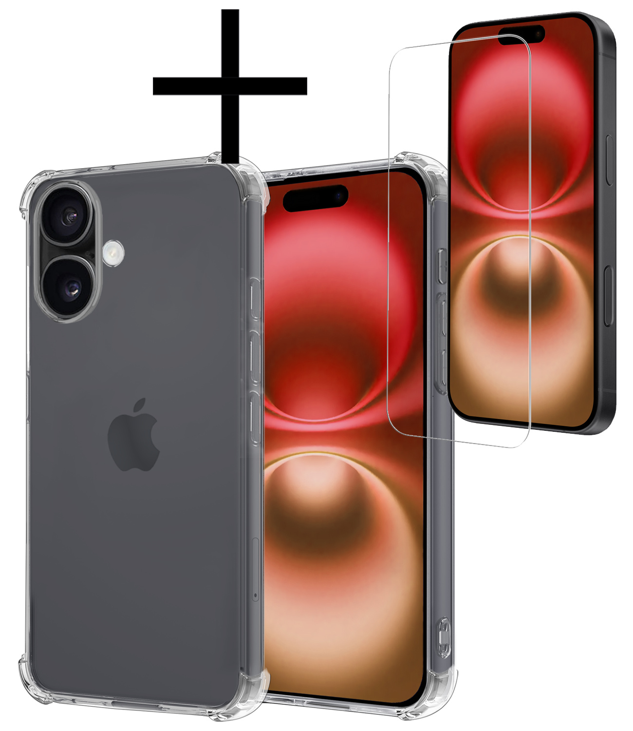 NoXx Hoes Geschikt voor iPhone 16 Hoesje Siliconen Cover Shock Proof Back Case Shockproof Hoes Met Screenprotector - Transparant