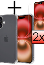 NoXx Hoes Geschikt voor iPhone 16 Hoesje Siliconen Cover Shock Proof Back Case Shockproof Hoes Met 2x Screenprotector - Transparant