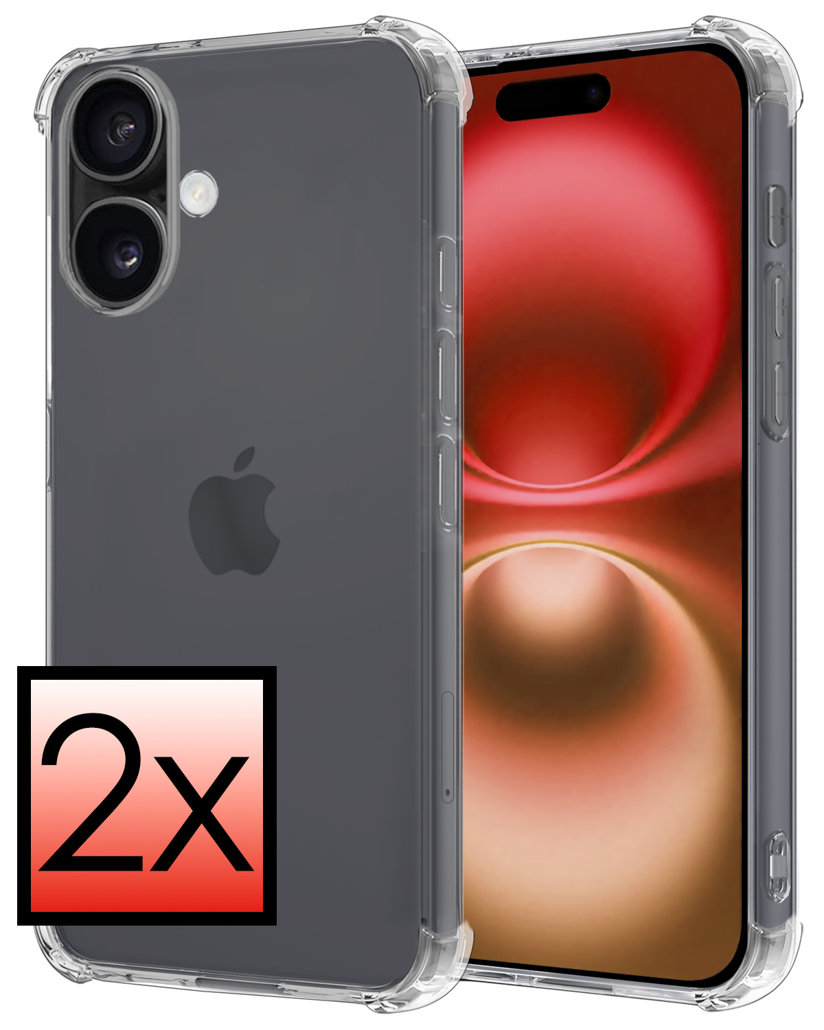 NoXx Hoes Geschikt voor iPhone 16 Plus Hoesje Siliconen Cover Shock Proof Back Case Shockproof Hoes - Transparant - 2x