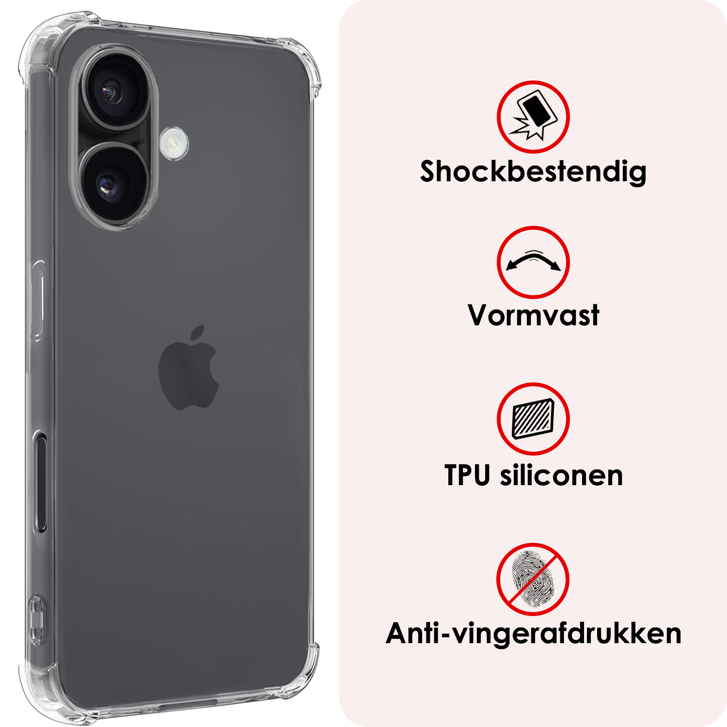 NoXx Hoes Geschikt voor iPhone 16 Plus Hoesje Siliconen Cover Shock Proof Back Case Shockproof Hoes Met Screenprotector - Transparant