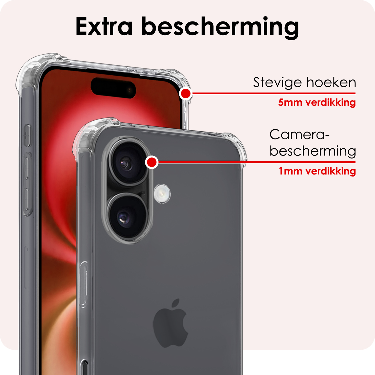 NoXx Hoes Geschikt voor iPhone 16 Plus Hoesje Siliconen Cover Shock Proof Back Case Shockproof Hoes Met 2x Screenprotector - Transparant