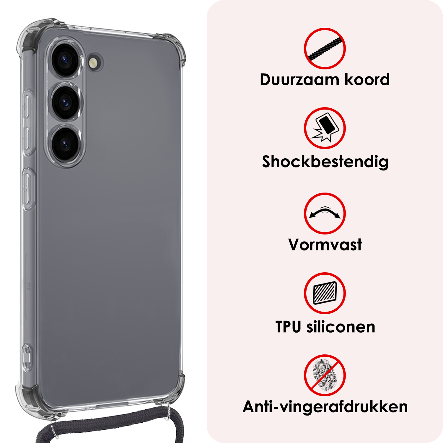 NoXx Hoes Geschikt voor iPhone 16 Hoesje Transparant Met Telefoonkoord Cover Shock Proof Case Koord Hoes