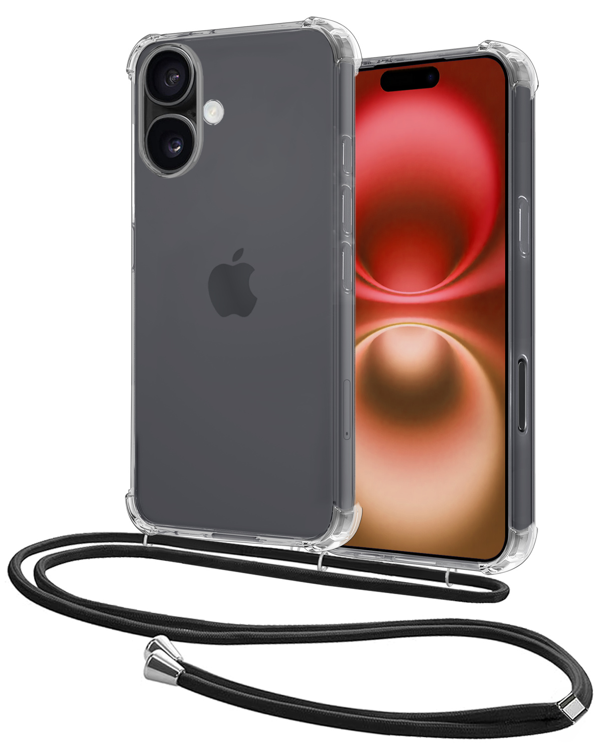 NoXx Hoes Geschikt voor iPhone 16 Plus Hoesje Transparant Met Telefoonkoord Cover Shock Proof Case Koord Hoes