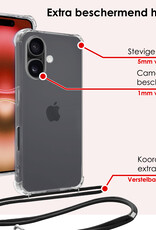 NoXx Hoes Geschikt voor iPhone 16 Plus Hoesje Transparant Met Telefoonkoord Cover Shock Proof Case Koord Hoes