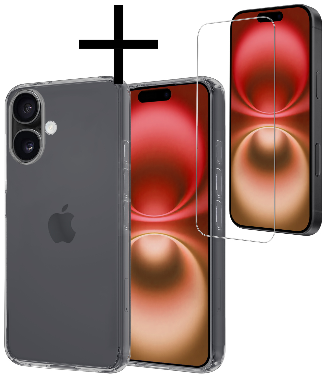 NoXx Hoes Geschikt voor iPhone 16 Hoesje Cover Siliconen Back Case Hoes Met Screenprotector - Transparant