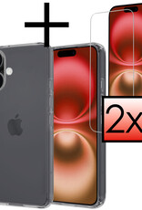 NoXx Hoes Geschikt voor iPhone 16 Hoesje Cover Siliconen Back Case Hoes Met 2x Screenprotector - Transparant