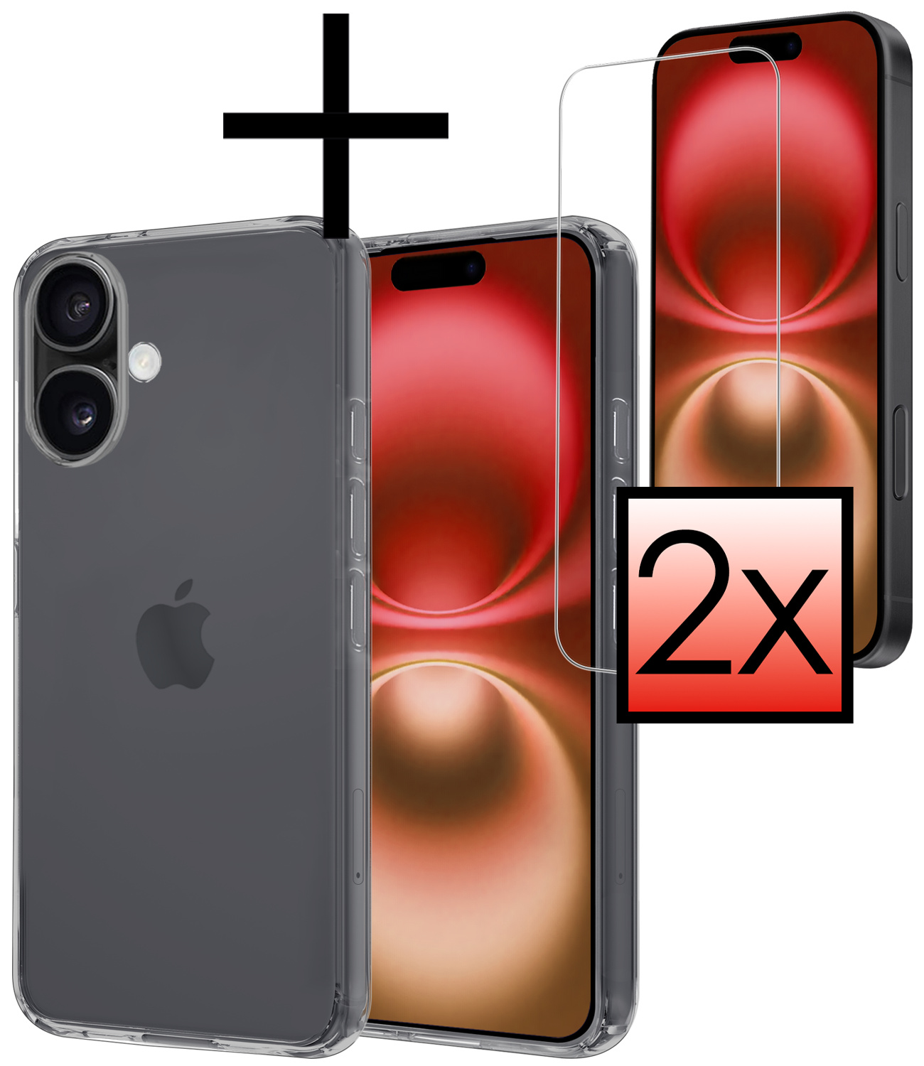 NoXx Hoes Geschikt voor iPhone 16 Hoesje Cover Siliconen Back Case Hoes Met 2x Screenprotector - Transparant