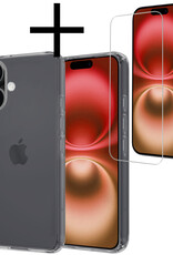 NoXx Hoes Geschikt voor iPhone 16 Plus Hoesje Cover Siliconen Back Case Hoes Met Screenprotector - Transparant