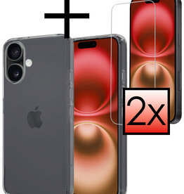 NoXx NoXx iPhone 16 Plus Hoesje Siliconen Met 2x Screenprotector Met Dichte Notch - Transparant