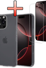 NoXx Hoes Geschikt voor iPhone 16 Pro Hoesje Cover Siliconen Back Case Hoes Met Screenprotector - Transparant