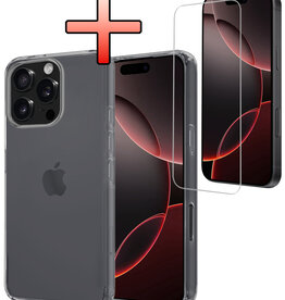NoXx NoXx iPhone 16 Pro Hoesje Siliconen Met Screenprotector Met Dichte Notch - Transparant