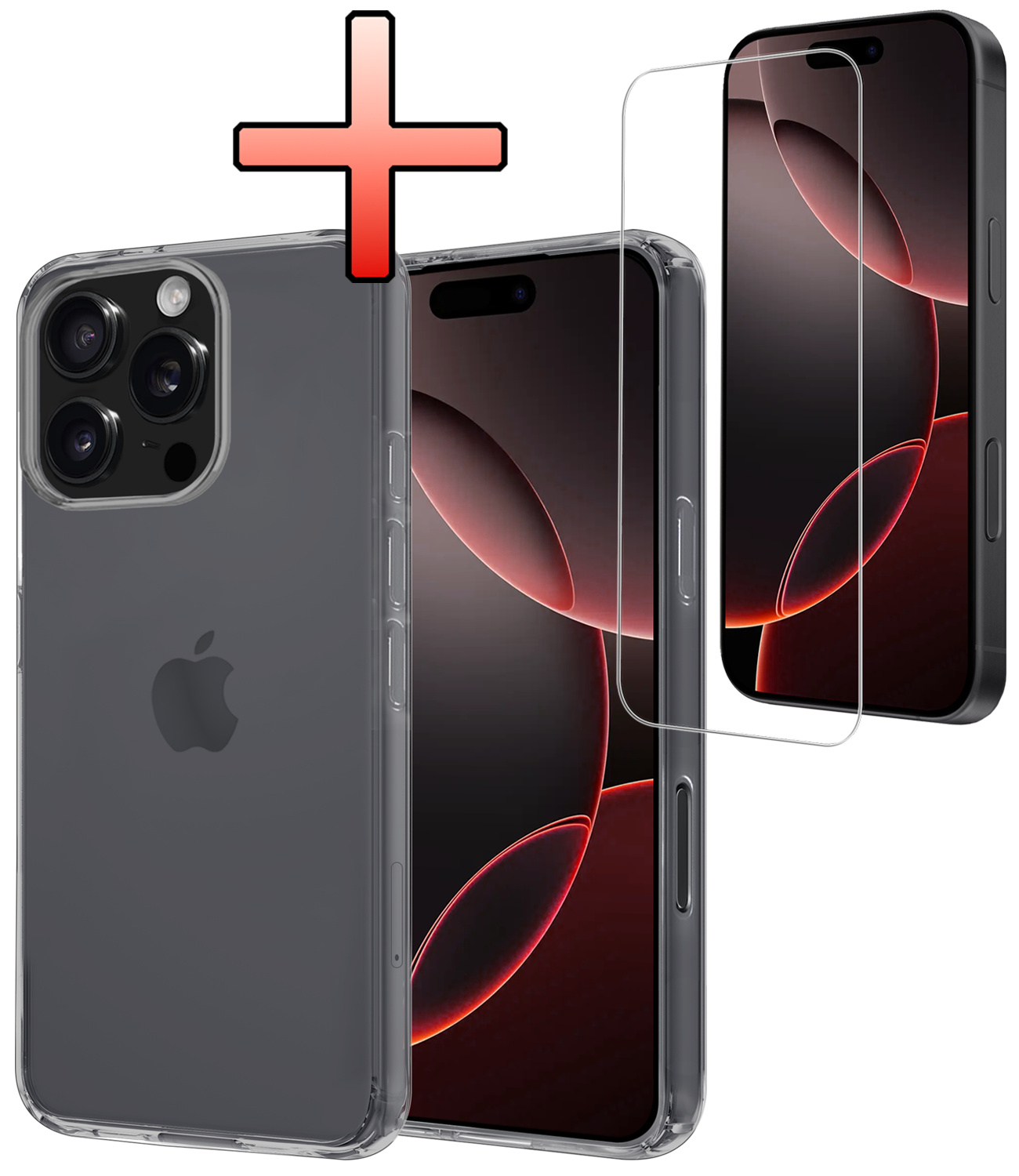 NoXx Hoes Geschikt voor iPhone 16 Pro Hoesje Cover Siliconen Back Case Hoes Met Screenprotector - Transparant